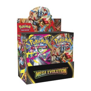Pokémon TCG Mega Evolution Enhanced Booster Display Box containing 36 booster packs and 1 exclusive promo card featuring powerful Mega-Evolved Pokémon.